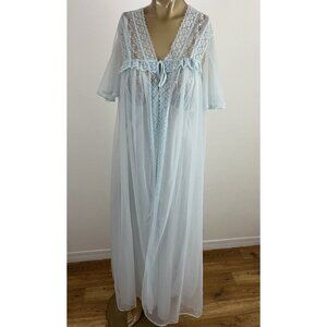 Vintage JCPenney Women's M 12-14 Peignoir Set Nightgown & Robe Blue Nylon
